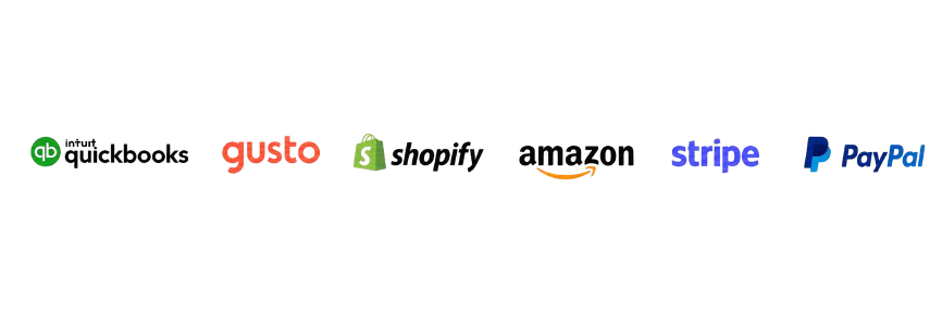 QuickBooks, Gusto, Shopify, Amazon, Stripe, PayPal